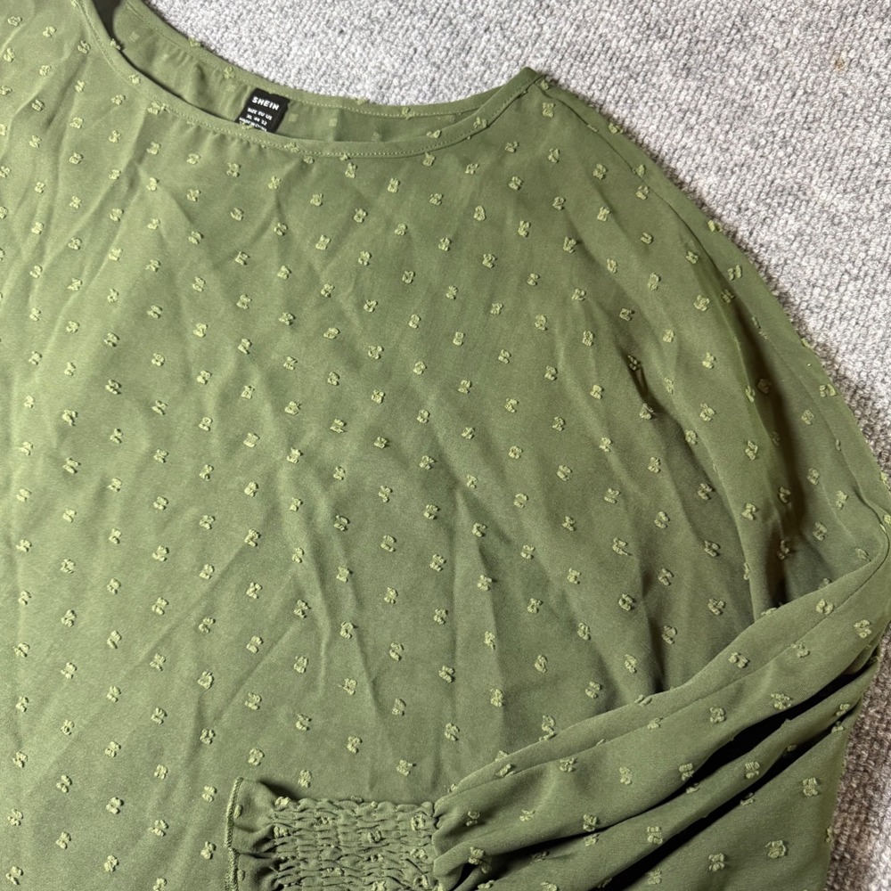 SHEIN Olive Green Textured Dot Long Sleeve Top Women XL‎